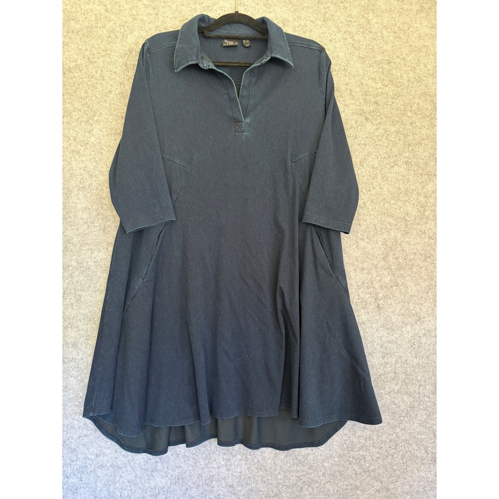 Women with Control Renee Greenstein Indigo Denim Look Tunic Dress Large L Pocket